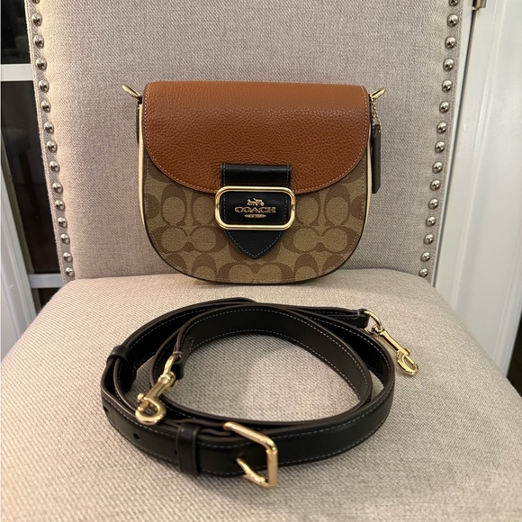 Coach Handbags - COACH Morgan Saddle Bag in Colorblock Signature Canvas with Gold-Tone Hardware